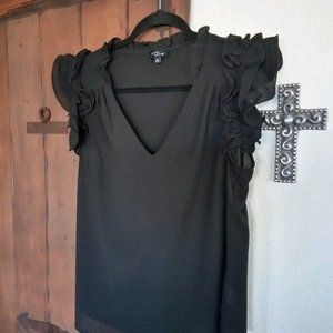 black dressy ruffle sleeve top